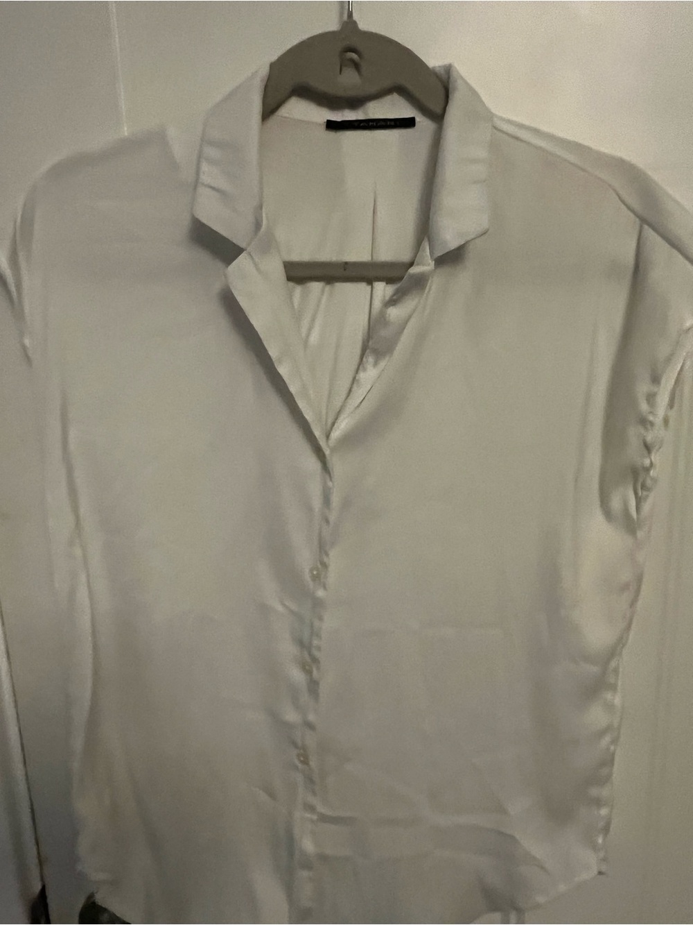Tahari White Satin Button-Down Blouse